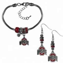 Discount - Ohio State Buckeyes Euro Bead Earrings & Bracelet Set