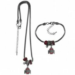 Discount - Ohio State Buckeyes Euro Bead Necklace & Bracelet Set